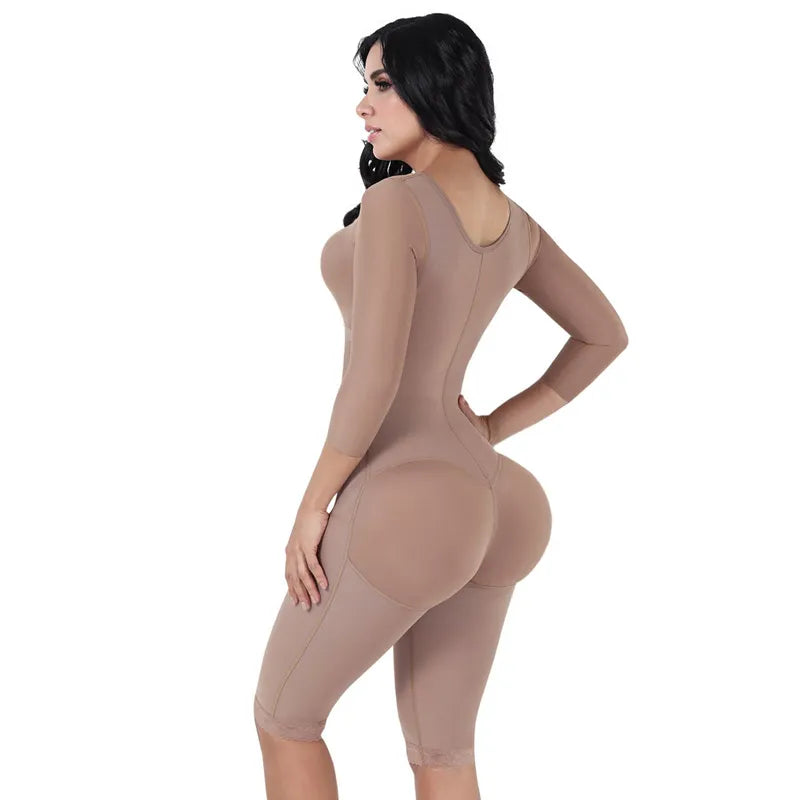 Fajas Colombianas Women's Body Shaper Breast Support Side Long Sleeve Tummy Control Long Bodysuit Shapewear Waist Trainer